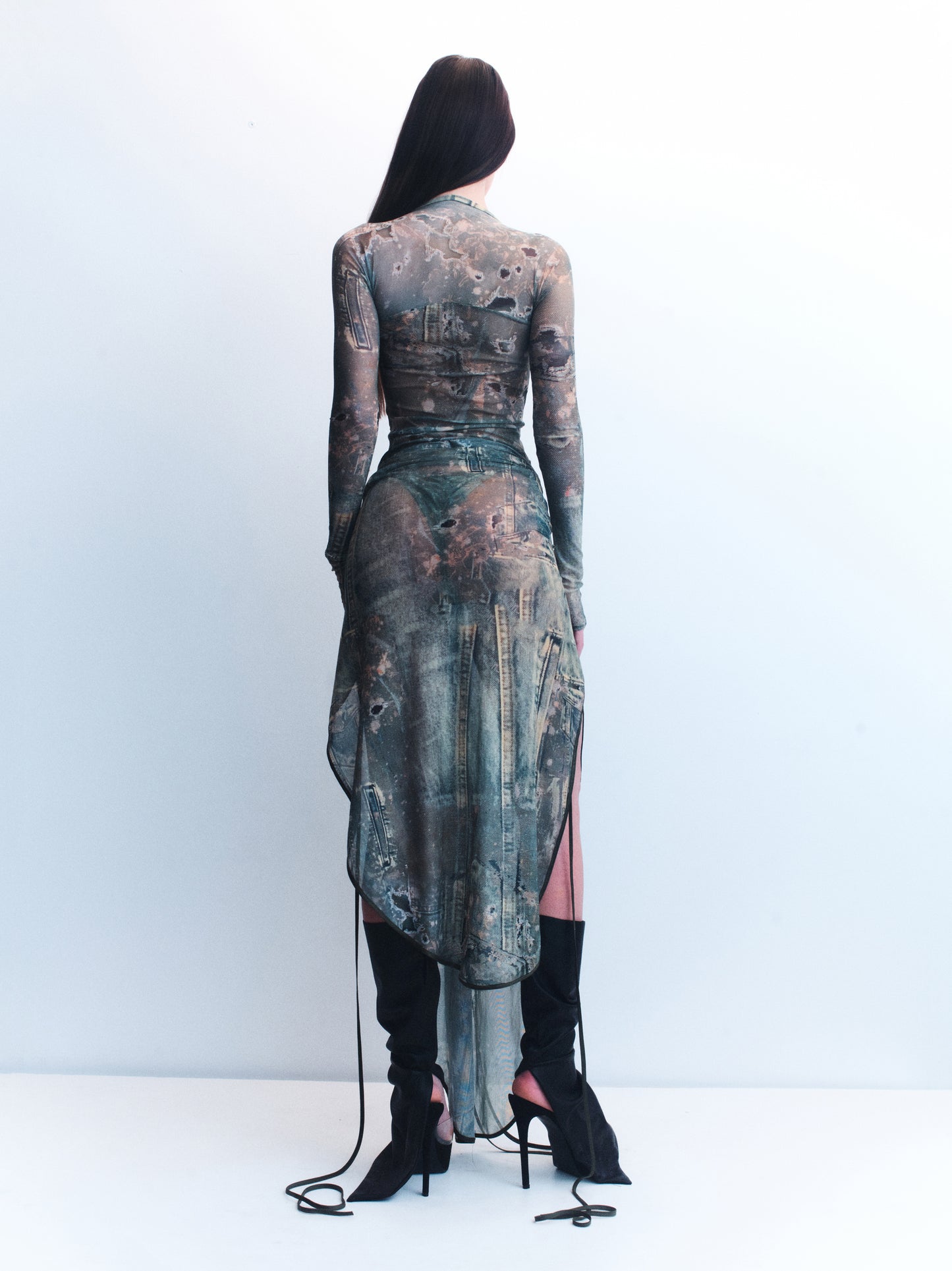 CCC. TRIPOLI DENIM PRINT MESH DRESS