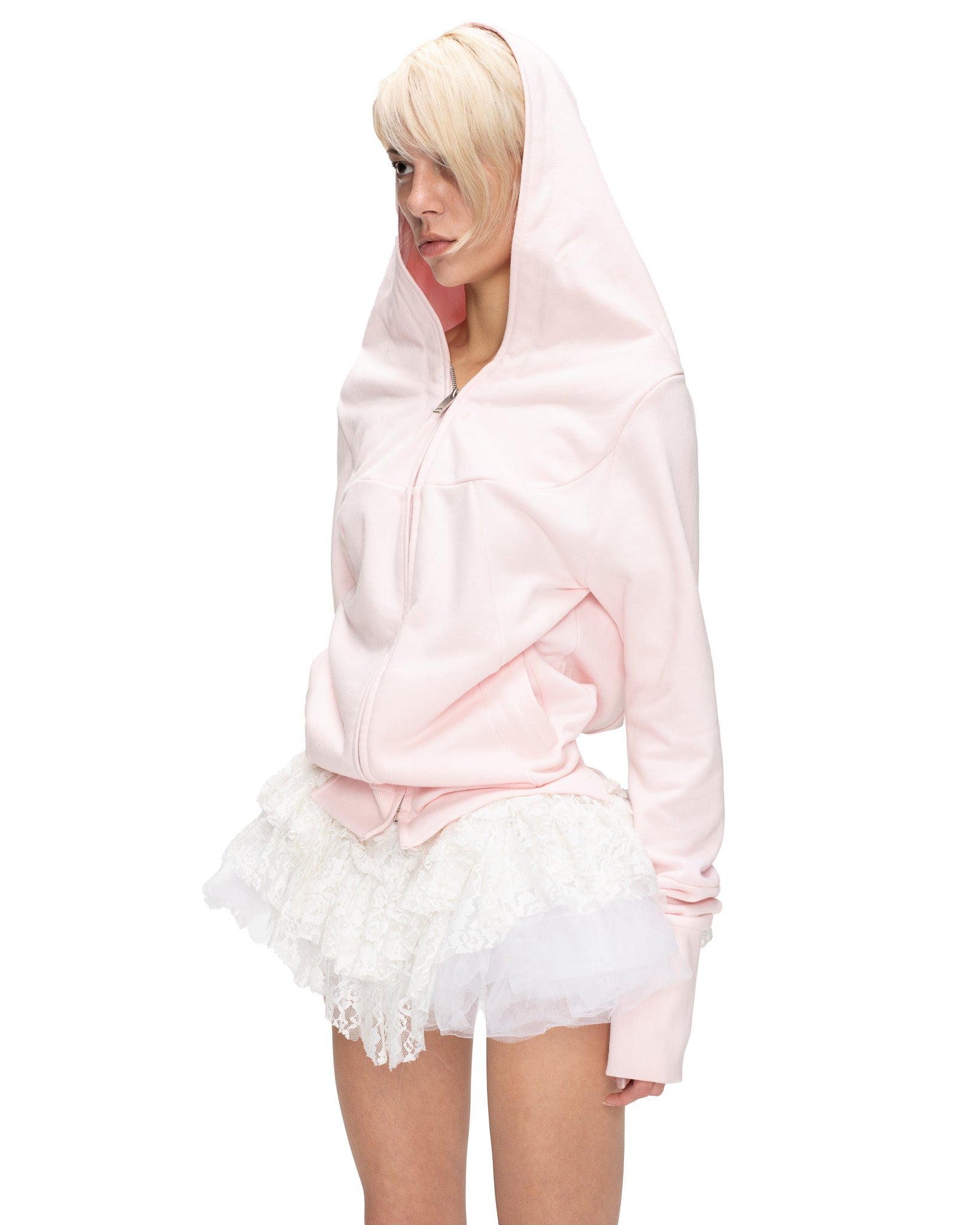LIGHT PINK WIDE HOODED ZIP UP