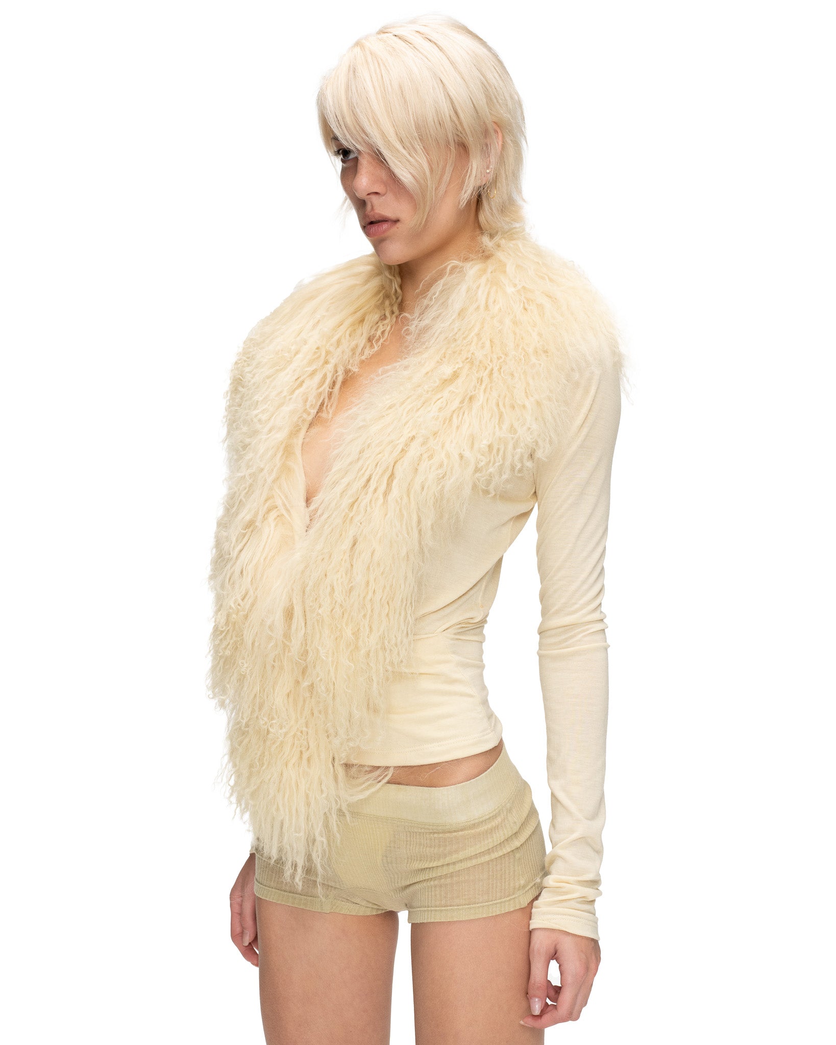 IVORY FUR LONG SLEEVE TOP
