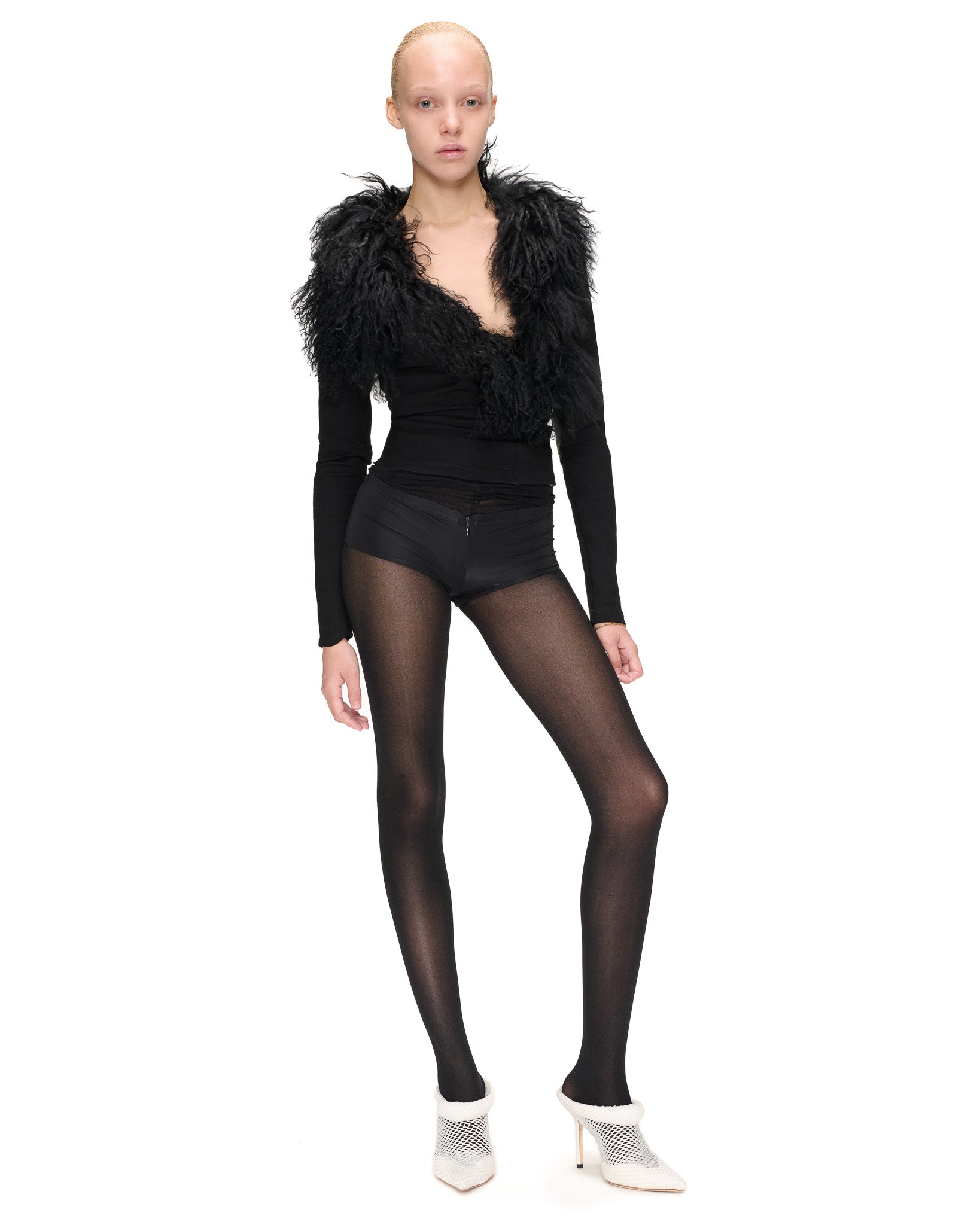 BLACK FUR LONG SLEEVE TOP - PRE ORDER