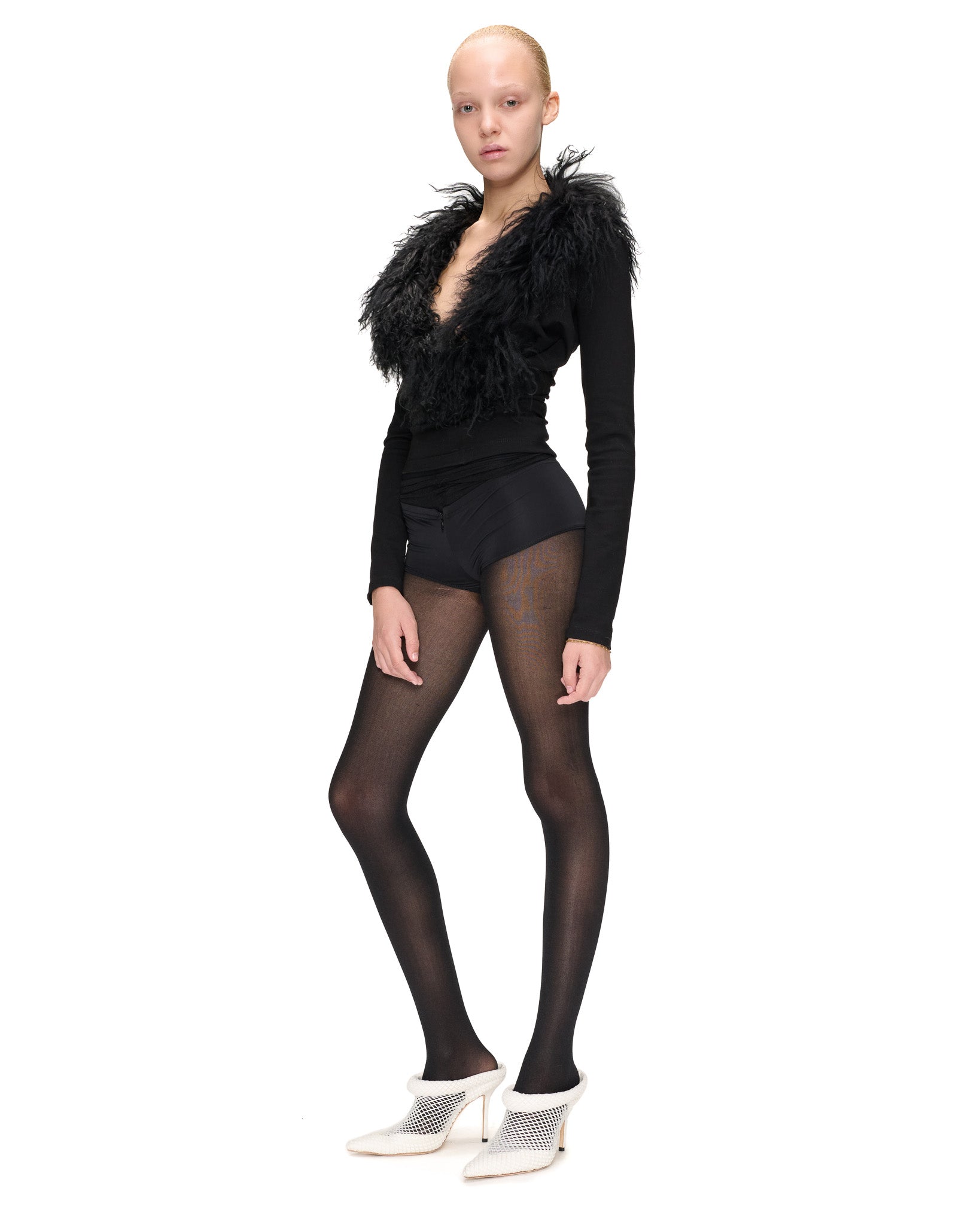 BLACK FUR LONG SLEEVE TOP - PRE ORDER