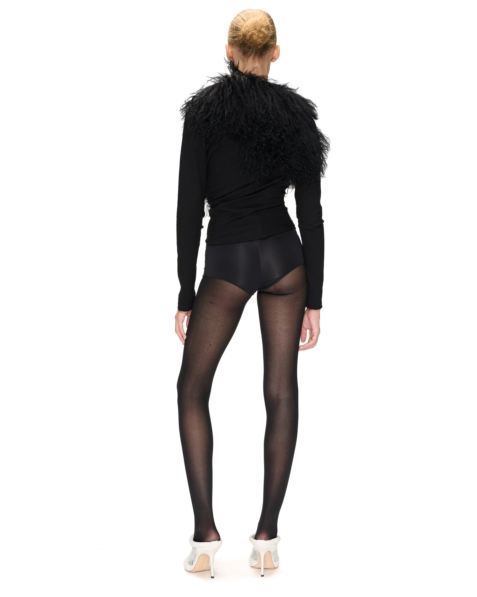 BLACK FUR LONG SLEEVE TOP - PRE ORDER