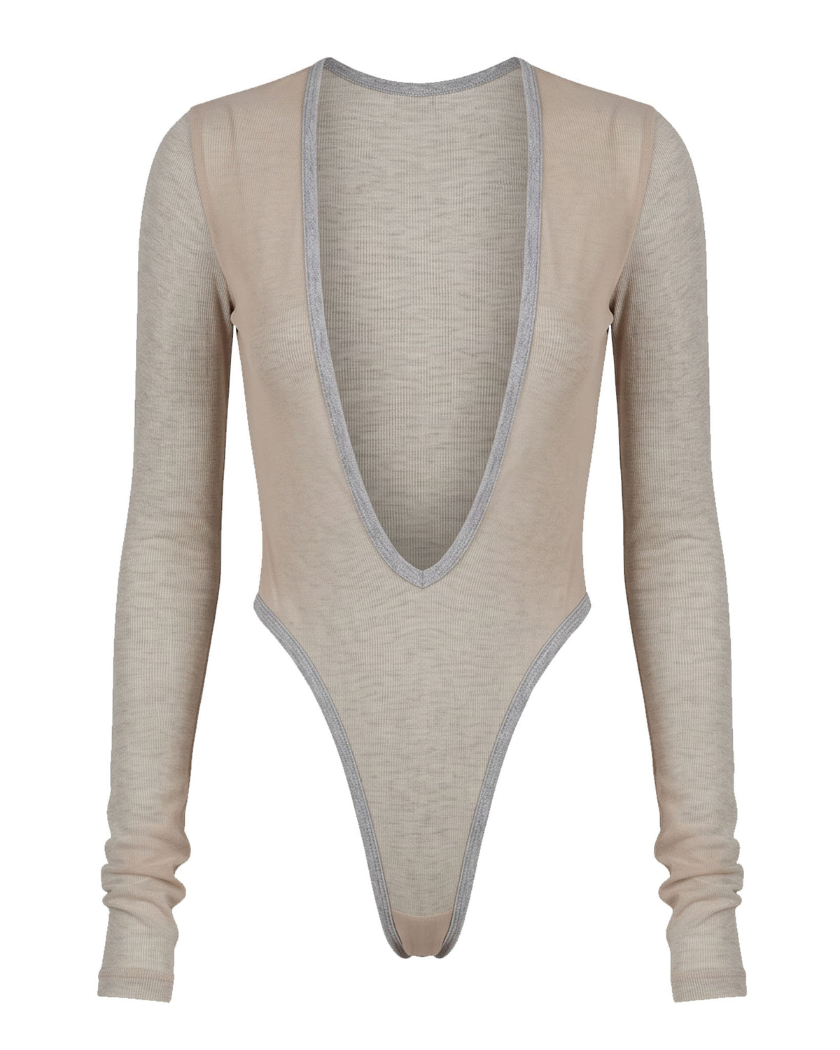 GREY MESH COVERED RIB BODYSUIT