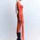 J . TRIPOLI ORANGE PRINT MESH DRESS