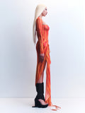 J . TRIPOLI ORANGE PRINT MESH DRESS