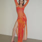 J . TRIPOLI ORANGE PRINT MESH DRESS