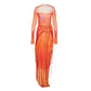 J . TRIPOLI ORANGE PRINT MESH DRESS