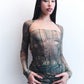 CCC. TRIPOLI DENIM PRINT MESH DRESS