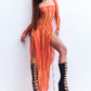 J . TRIPOLI ORANGE PRINT MESH DRESS
