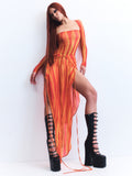 J . TRIPOLI ORANGE PRINT MESH DRESS